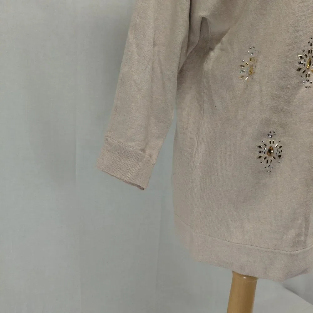 White House Black Market boat neck jeweled 3/4 sleeve sweater SZ M - Picture 6 of 9